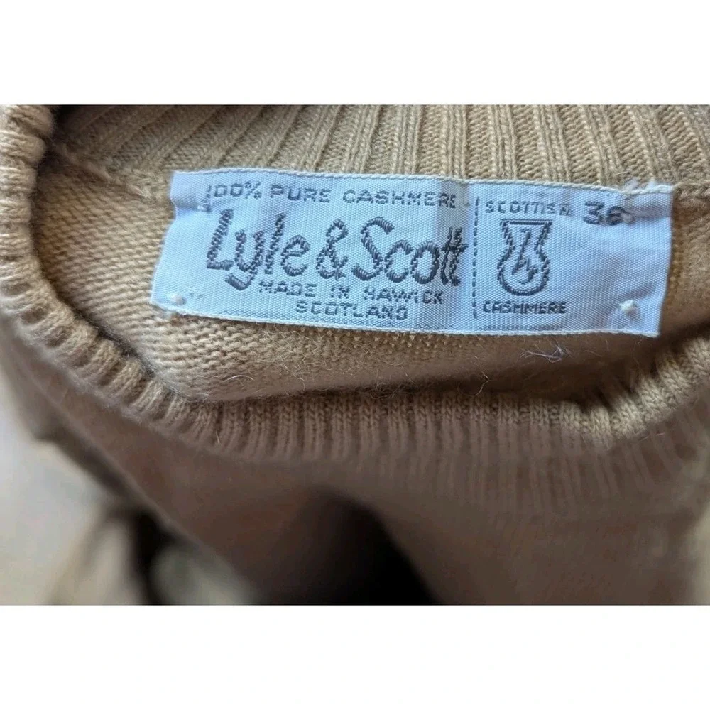 Lyle‎ And Scott Sweater Tan Mockneck Pure Cashmere Old Money Womens Size 38